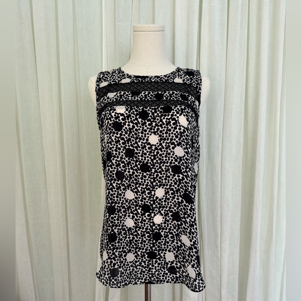 CAbi Jot Dot Black and White Polka Dot Sleeveless Top Style 3079, Small